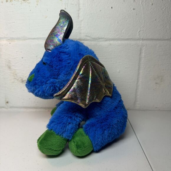 Dragon Plush Stuffed Animal Blue Green Iridescent Wings Horns Glitter Eyes P1 - Picture 2 of 9